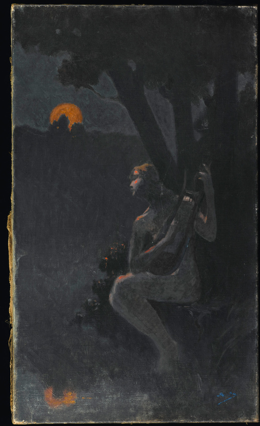 Femme jouant de la lyre, lune rousse