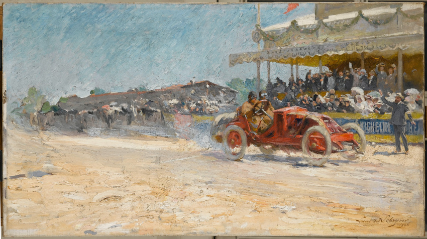 L'Arrivée du vainqueur. Course automobile
